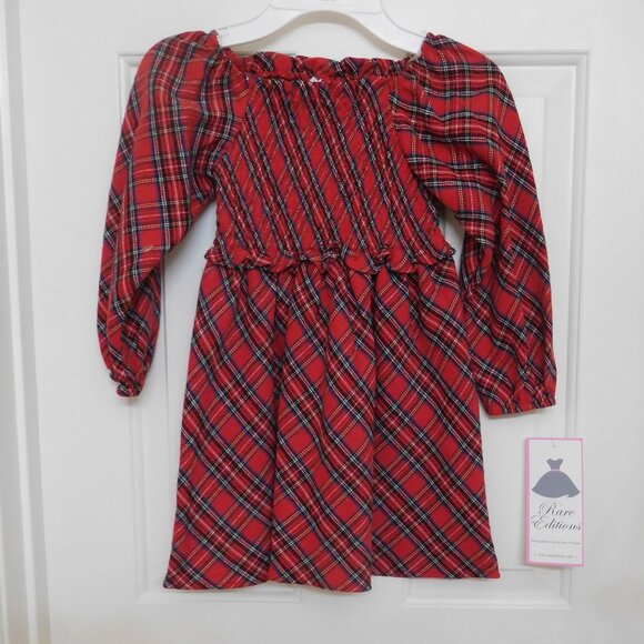 NWT Rare Editions Red Plaid Long Sleeve Gathered Bodice Dress sz 2t 3t or 4t - Picture 1 of 1